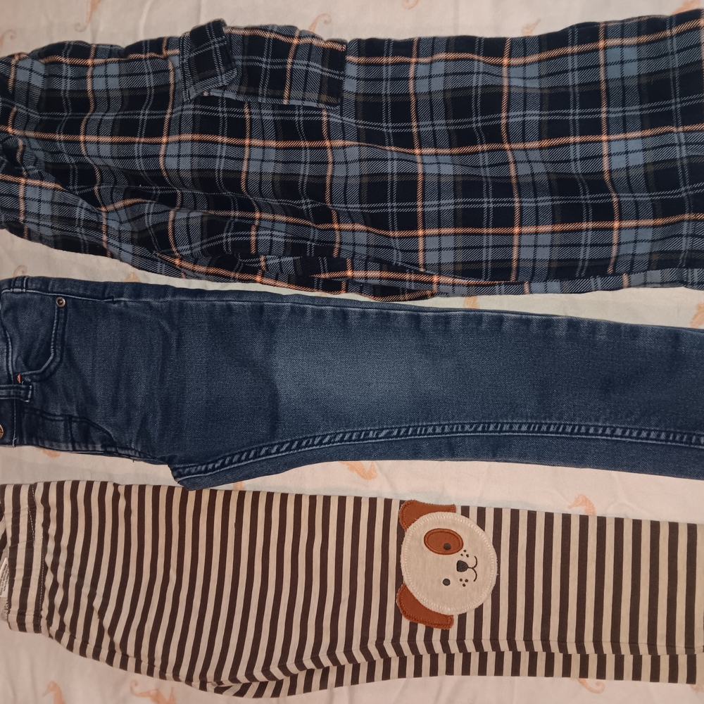 Plaid, Denim, and Striped Pants Set